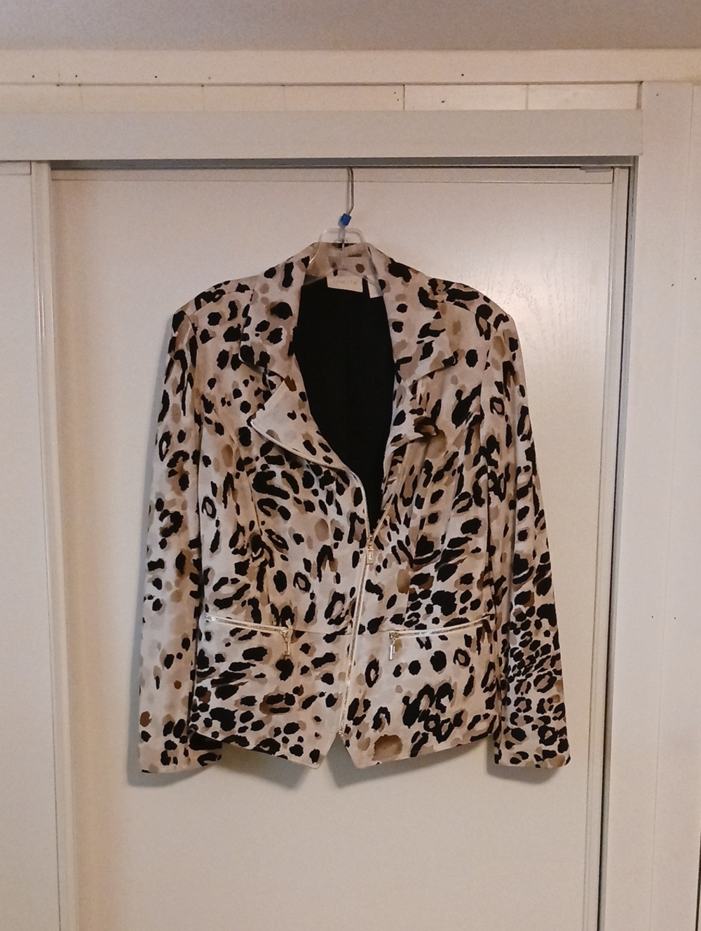 Chico's Leopard-Print Leather Jacket in Beige and Black